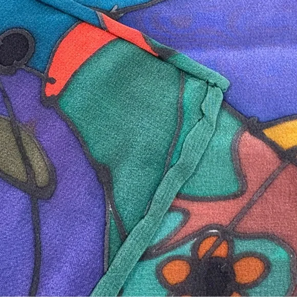 SILKSCAPES vintage silk multicolor silk scarf fish floral bamboo abstract USA - Picture 8 of 12